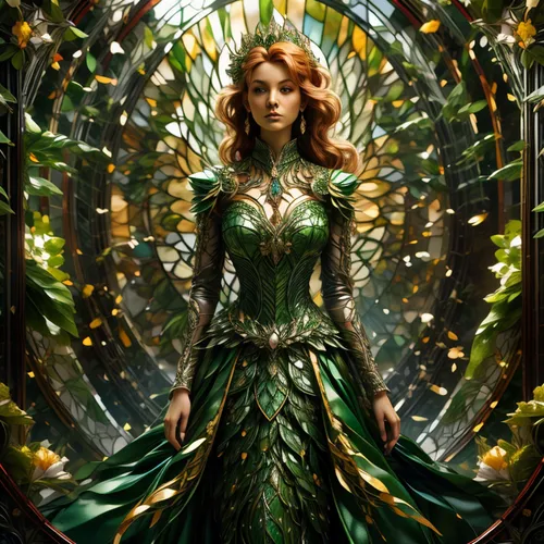 the enchantress,merida,queen cage,celtic queen,fantasy woman,elven,loki,green aurora,fae,poison ivy,fairy queen,background ivy,patrol,ivy,fantasy picture,fantasia,emerald,dryad,fantasy portrait,aaa