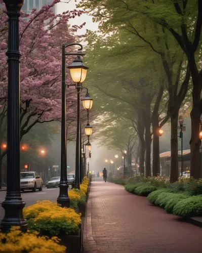 cherry blossom tree-lined avenue,tree lined avenue,tree-lined avenue,street lamps,streetlamps,tree lined lane,rittenhouse,streetlights,tree lined path,street lights,tree lined,marunouchi,shirlington,streetlight,street lamp,brookgreen,outdoor street light,avenue,blooming trees,boulevard,Conceptual Art,Fantasy,Fantasy 01