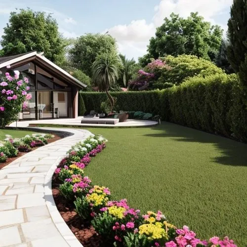 a villa with garden and bbq area ,landscape designers sydney,landscape design sydney,garden design sydney,artificial grass,landscaping,golf lawn,garden elevation,3d rendering,artificial turf,landscape