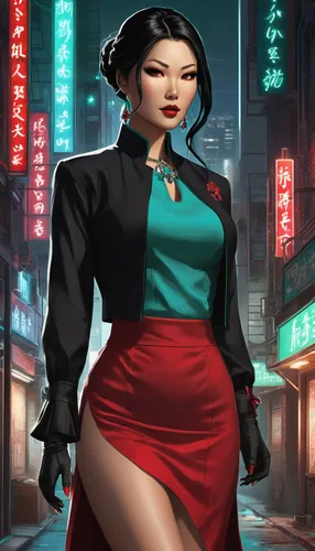 chinatown,geisha,asian woman,business woman,businesswoman,geisha girl,femme fatale,china town,transistor,cigarette girl,mulan,game illustration,retro woman,spy,oriental girl,spy visual,oriental princess,hong,vintage asian,kowloon,Unique,Design,Character Design