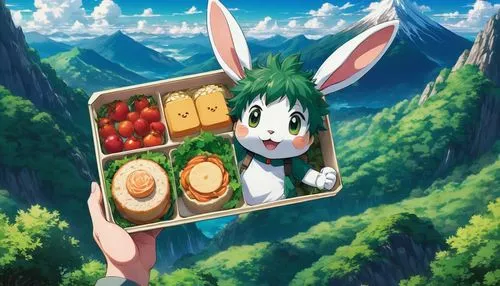 bento,bento box,kanbun,picnic basket,bentos,kaban,pinya,picnic,yotsuba,watermelon background,crate of vegetables,tosanoumi,kawaii food,flying food,higonoumi,crate of fruit,bingbu,fruit stand,tomato crate,sylbert,Illustration,Japanese style,Japanese Style 03