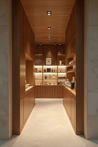 a dimly lit area with wooden shelves and white walls,pantry,humidor,cabinets,cabinetry,humidors,walk-in closet