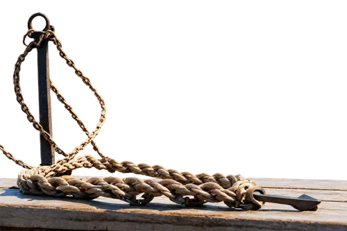 Boat anchor, iron chain, rope tied, metal body, pointed tip, rusty texture, worn out, sitting on dock, morning sunlight, shallow depth of field, 3/4 composition, warm color tone.,rosaries,anchor chain