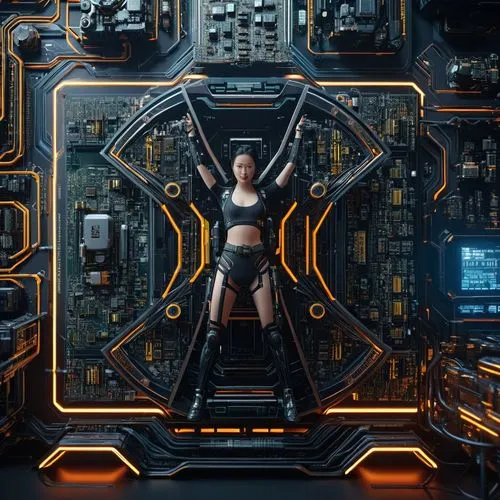 刘亦菲，固定,an image of a woman in black clothing in front of computer component,cyberangels,xcx,valerian,mammadova,hela,elektra,Photography,General,Sci-Fi