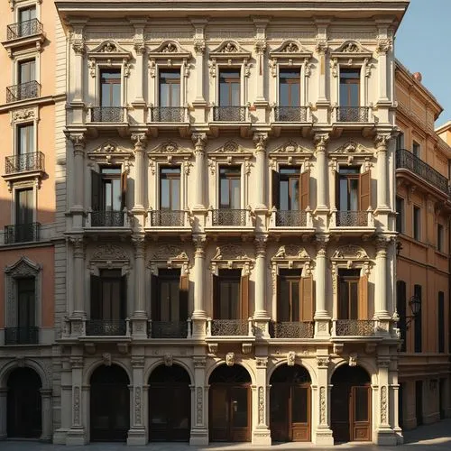 Ornate Renaissance palazzo, asymmetrical facades, diverse window styles, arched windows, rectangular windows, ornate stone carvings, intricate metalwork, stained glass windows, leaded lights, wooden s