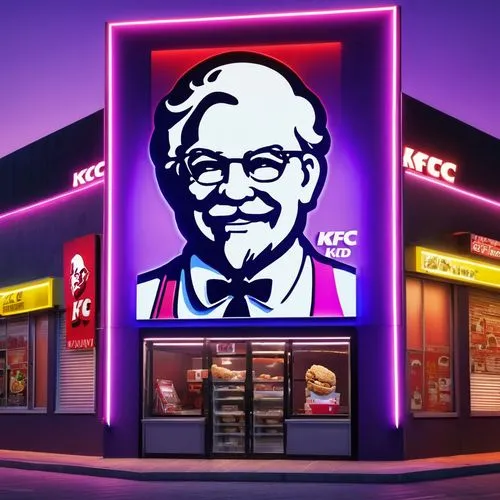 a large sign that says kefc has a man's face,kfc,mcf,mccrumb,mccagg,fedco,macdhui,Photography,General,Realistic