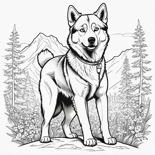 dog illustration,dog line art,siberian husky,balto,inuzuka,inu,Illustration,Children,Children 01