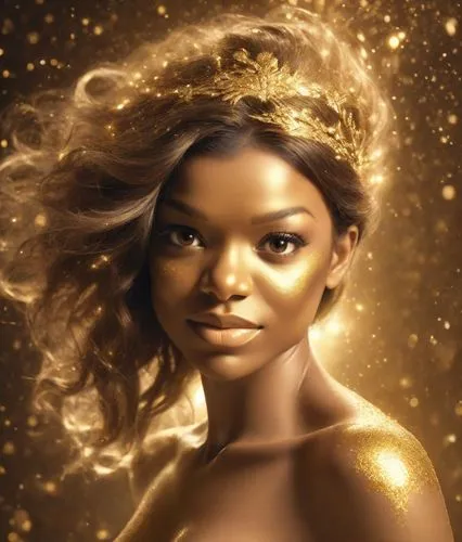 golden crown,gold foil mermaid,frigga,aurum,oshun,golden apple,Photography,Cinematic