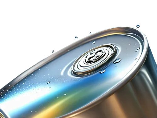 Metallic cylinder, soda can, tab opened, shiny surface, reflective light, condensation droplets, carbonation bubbles, pouring sound effect, close-up shot, shallow depth of field, high-key lighting, ci