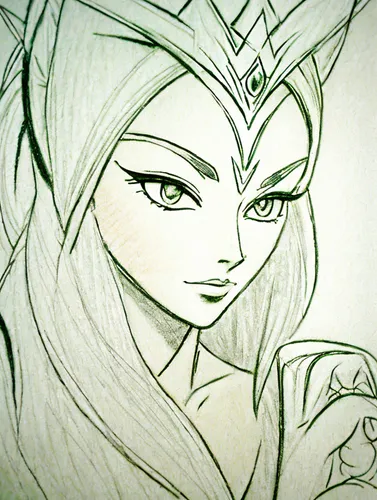 lotus art drawing,sorceress,shen,symetra,lokportrait,nami,fantasy woman,ice queen,the enchantress,dark elf,goddess of justice,widow,malva,line-art,athena,female warrior,lineart,emerald,ying,elven