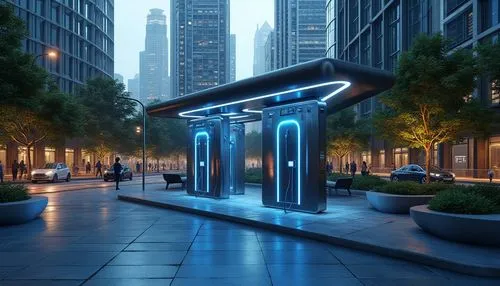 transbay,bus shelters,futuristic architecture,ev charging station,difc,light posts,carports,3d rendering,skybridge,futuristic landscape,arcology,sky space concept,marunouchi,futuristic art museum,charging station,monoliths,pedestrian lights,silico,bollards,lexcorp,Photography,General,Realistic