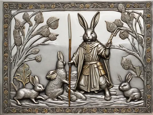 Rabbit Hunter by Stuart Dunkel - 6 x 8 inches Signed silver mouse,rabbits and hares,hare window,peter rabbit,gray hare,fox and hare,audubon's cottontail,hare trail,wood rabbit,the pied piper of hameli