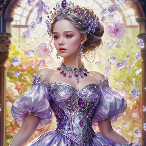 cinderella,fantasy portrait,fairy tale character,lilac blossom,fairy queen,rapunzel,fantasy picture,victorian lady,la violetta,fantasy art,lilac flower,rosa 'the fairy,flower fairy,violet,faery,rococo,precious lilac,faerie,lilac flowers,fairytale characters,Illustration,Realistic Fantasy,Realistic Fantasy 37