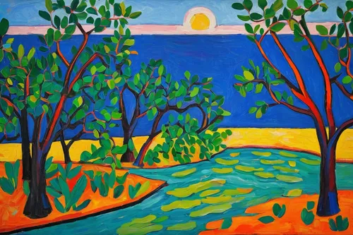 olive grove,fruit trees,mangroves,orange tree,khokhloma painting,fruit fields,eastern mangroves,palma trees,landscape,desert landscape,fruit tree,almond trees,brook landscape,rural landscape,small landscape,river landscape,tree grove,olive tree,tangerine tree,forest landscape,Art,Artistic Painting,Artistic Painting 36