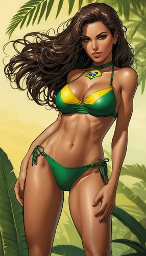 a female character sex brunette   super brazilian girl in brazilia , micro bikini wearing the colors of brazil ,brazilianwoman,jamaica,polynesian girl,brazilian,damiana,sun of jamaica,brasileira,brazi