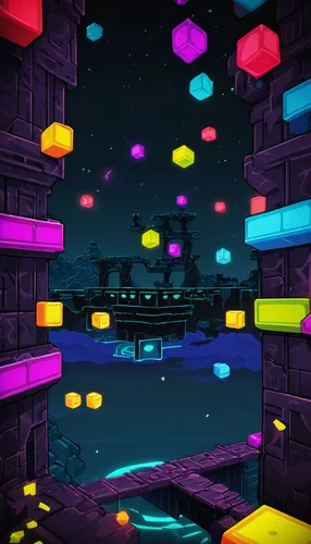 colorful city,space port,cubes,futuristic landscape,fantasy city,cubic,blocks,city blocks,neon arrows,tetris,tileable,lagoon,3d background,panoramical,spaces,cartoon video game background,pixel cells,game blocks,nightscape,ufo interior,Photography,Black and white photography,Black and White Photography 12