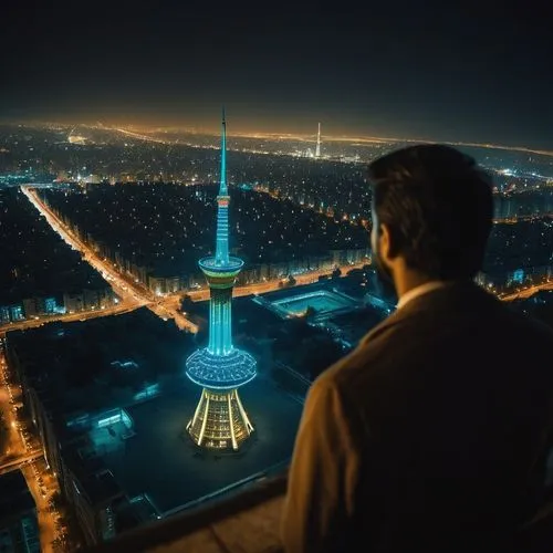 A man looking at Tehran Tower
,cairo tower,nazarbayev,tehran from above,burj kalifa,tehran aerial,atyrau,ostankino,dnipropetrovsk,nazarbaev,tashkent,imamzadeh,astana,tehran,dniepropetrovsk,kharkiv,gro