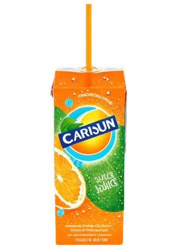 Capri Sun juice box, transparent packaging, colorful design, straw inserted, 3/4 composition, soft focus, warm lighting, morning sunlight, dew droplets, realistic texture, detailed label, vibrant oran