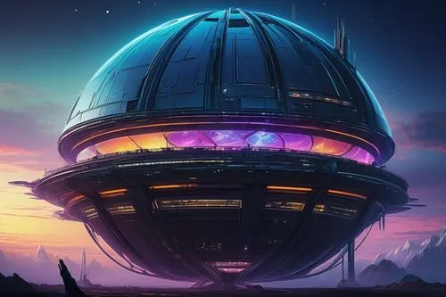 technodrome,technosphere,futuristic landscape,primosphere,planetarium,perisphere,coruscant,cosmosphere,mothership,spaceport,musical dome,planetariums,valerian,deltha,homeworlds,gas planet,scifi,homeworld,alien ship,arcology,Illustration,Retro,Retro 19