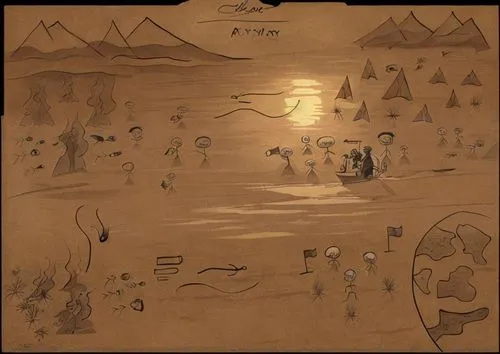 indigenous painting,treasure map,prehistoric art,children drawing,petroglyph figures,aboriginal painting,newspaper rock drawings,khokhloma painting,kraft paper,concept art,petroglyph art symbols,vintage drawing,sand board,hieroglyphics,game drawing,child writing on board,brown paper,tipi,voyager golden record,sepia,Art sketch,Art sketch,Traditional