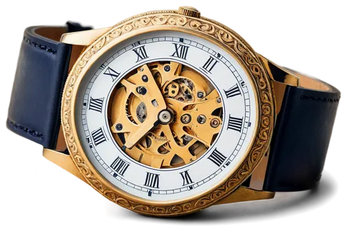 Vintage clock, round face, Roman numerals, intricate mechanical details, golden metal, ornate engravings, leather strap, worn edges, warm lighting, shallow depth of field, 3/4 composition, soft focus,