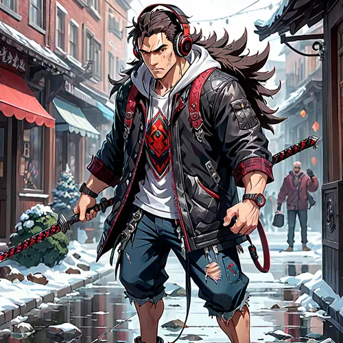 anime japanese clothing,winter clothing,winter clothes,a pedestrian,wolverine,game illustration,man's fashion,street fashion,star-lord peter jason quill,sci fiction illustration,pedestrian,male character,ice rain,red hood,christmas messenger,stylish boy,weather-beaten,dean razorback,winter background,walking in the rain,Anime,Anime,General