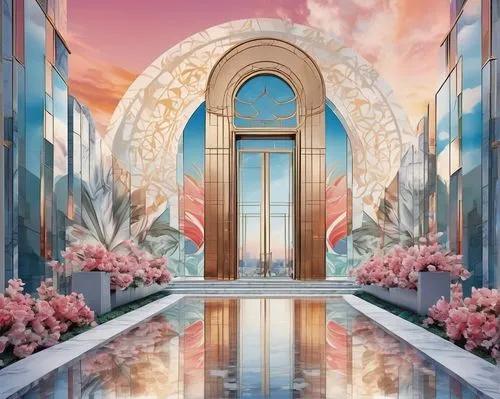 heaven gate,eckankar,marble palace,lachapelle,arcona,flower frame,mirror house,paradisus,metallic door,flower dome,sanctum,temples,garden door,white temple,secret garden of venus,entranceways,art deco background,heavenward,portal,flowers celestial,Conceptual Art,Graffiti Art,Graffiti Art 09