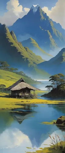 landscape background,lake tanuki,democratic republic of the congo,home landscape,khokhloma painting,yunnan,rwanda,mountain scene,mountain landscape,rural landscape,japan landscape,oriental painting,mountainous landscape,river landscape,world digital painting,basotho,guizhou,high landscape,an island far away landscape,ricefield,Illustration,Realistic Fantasy,Realistic Fantasy 16