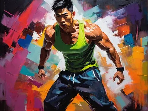 bruce lee,kickboxer,xing yi quan,damme,street dancer,sanshou,wushu,dance with canvases,savate,jackie chan,street dance,painting technique,jeet kune do,choi kwang-do,world digital painting,kung fu,dancer,martial arts,usain bolt,art painting,Conceptual Art,Oil color,Oil Color 20