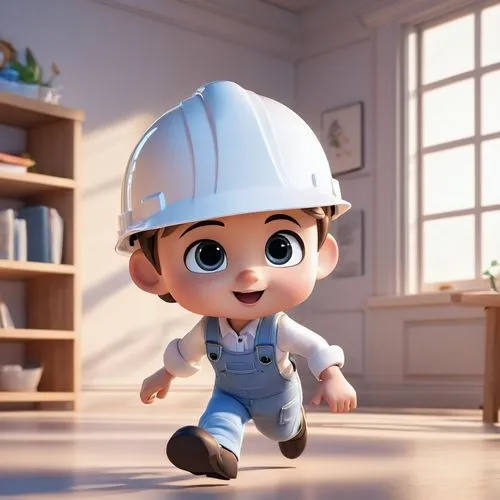 plumber,builder,foreman,utilityman,contractor,cute cartoon character,Unique,3D,3D Character