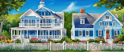 houses clipart,victorian house,white picket fence,new england style house,summer cottage,house painting,old victorian,home landscape,dreamhouse,victorian,two story house,children's background,little house,old colonial house,residential house,country house,cottage,country cottage,beautiful home,doll's house,Illustration,Vector,Vector 16