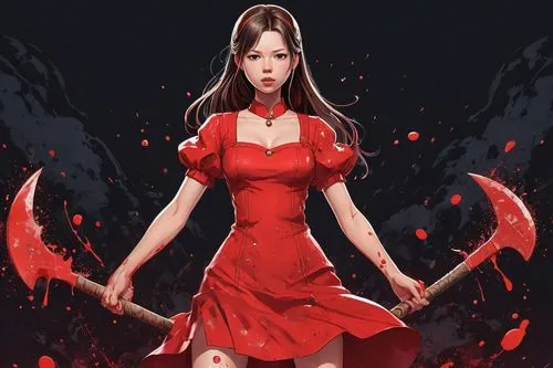 scarlet witch,devil,angel and devil,red bird,fire angel,bloody mary,evil fairy,crimson,red riding hood,fallen angel,red butterfly,red fly,red tunic,fire siren,red ribbon,red lantern,vampire lady,angelology,blood icon,game illustration,Illustration,Japanese style,Japanese Style 03