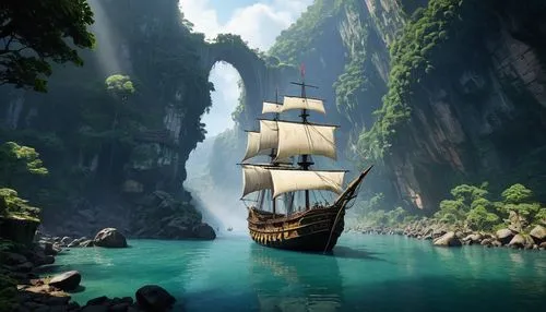 sea sailing ship,pirate ship,sail ship,sailing ship,boat landscape,caravel,uncharted,halong bay,tailandia,sailing ships,voyaging,sailing boat,shaoming,viking ship,world digital painting,sea fantasy,voyages,fantasy picture,yangling,sailing,Photography,General,Natural