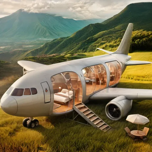 an image of an airplane that is in the grass,private plane,air new zealand,corporate jet,airspaces,mobile home,air transport