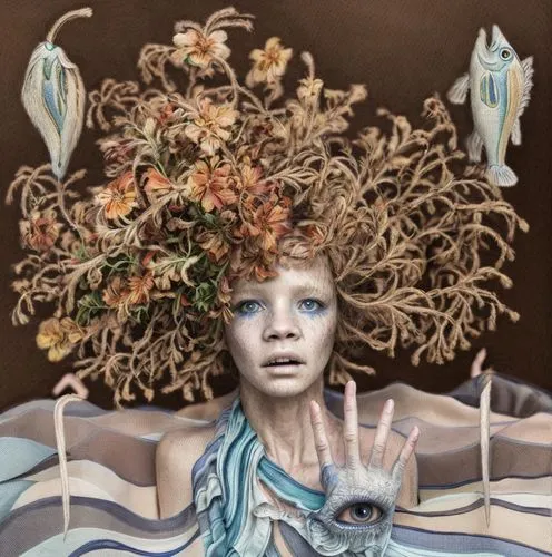 naked woman
,an artist painted a portrait of a young woman holding out her hands to the camera,naiad,girl in a wreath,medusa,dryad,water nymph,sagmeister,Common,Common,Photography