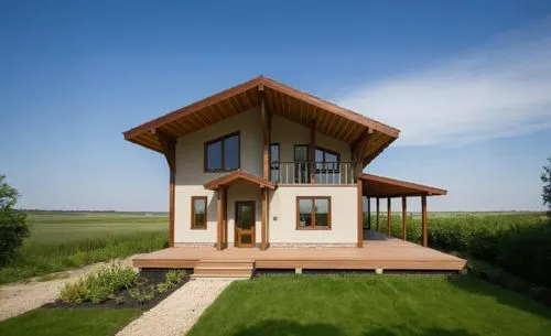 the small house is outside on a patio,timber house,inverted cottage,stilt house,wooden house,cube stilt houses,cubic house