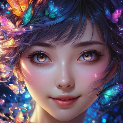 fantasy portrait,mystical portrait of a girl,flower fairy,faerie,fae,portrait background,fantasy art,fairy peacock,3d fantasy,fairy galaxy,luminous,violet eyes,fantasy girl,fantasy picture,beauty face skin,girl portrait,world digital painting,faery,fairy,romantic portrait,Illustration,Realistic Fantasy,Realistic Fantasy 15