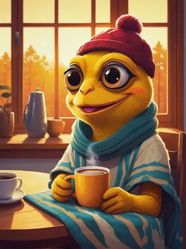 caique,bert,anthropomorphized animals,ivan-tea,fika,woman drinking coffee,society finch,cute cartoon character,tea cup fella,tea,canary bird,tea zen,hot toddy,finch,knuffig,pororo the little penguin,yellow winter finch,mina bird,pubg mascot,ernie,Conceptual Art,Fantasy,Fantasy 32