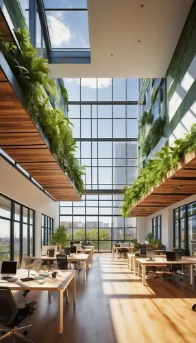 modern office,daylighting,atriums,gensler,greentech,roof garden,wintergarden,offices,bureaux,school design,creative office,weyerhaeuser,ecotech,snohetta,schulich,forest workplace,office building,ecolab,hanging plants,office buildings,Illustration,American Style,American Style 01