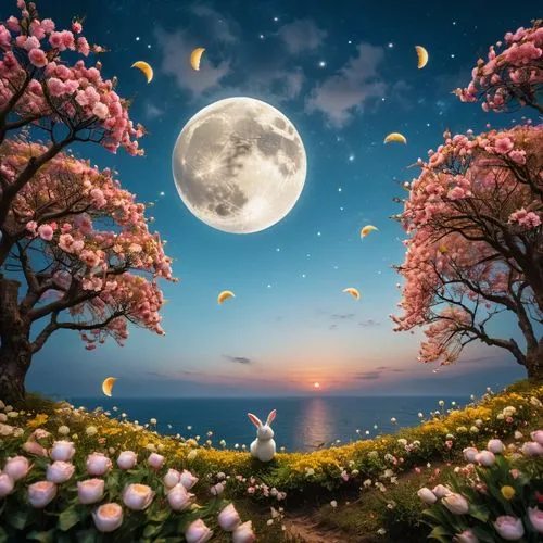 moon and star background,fantasy picture,hanging moon,creative background,moonlit night,children's background,Photography,General,Cinematic