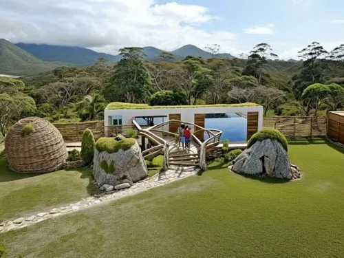 cube stilt houses,ecovillages,ecotopia,korowai,kiwi plantation,ecovillage,Photography,General,Realistic