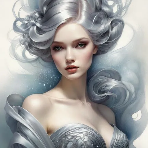 ice queen,white rose snow queen,amphitrite,the snow queen,fantasy portrait,sirene,Illustration,Realistic Fantasy,Realistic Fantasy 15