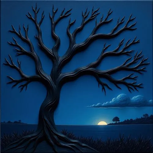 tree silhouette,magritte,lone tree,old tree silhouette, silhouette,isolated tree