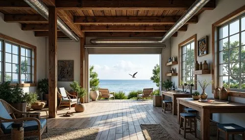 sunroom,beach house,oceanfront,seaside view,summer cottage,loft,wooden windows,window with sea view,esalen,dunes house,beachfront,summer house,breakfast room,verandah,ocean view,verandahs,house by the water,veranda,porch,wooden beams