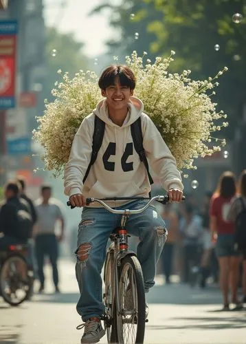 flying dandelions,floral bike,flower delivery,bag of gypsophila,balayogi,to go biking,Photography,Fashion Photography,Fashion Photography 03