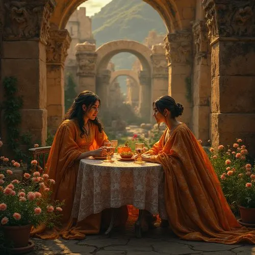 orange robes,romantic scene,serenata,the annunciation,tahiliani,dorne,Photography,General,Realistic