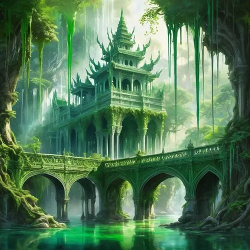 green waterfall,water palace,shaoming,fantasy landscape,asian architecture,summer palace,hanging temple,green forest,verdant,dragon bridge,ancient city,green landscape,qingcheng,hall of supreme harmony,patrol,mandalay,green wallpaper,fantasy picture,wudang,jiangzhou,Conceptual Art,Graffiti Art,Graffiti Art 08