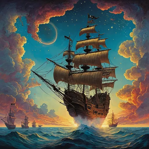 galleon ship,sea sailing ship,galleon,sailing ship,sail ship,pirate ship,sailing ships,full-rigged ship,sea fantasy,tallship,three masted sailing ship,east indiaman,pirate treasure,ship releases,caravel,maelstrom,scarlet sail,ghost ship,barquentine,shipwreck,Illustration,Realistic Fantasy,Realistic Fantasy 05