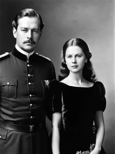 Full-length black and white portrait of Their Majesties King Karl I and Queen Olga of Württemberg.,an old po of a man and woman,romanovs,mannerheim,gaetjens,lermontov,haakon,zetterlund,Photography,Bla