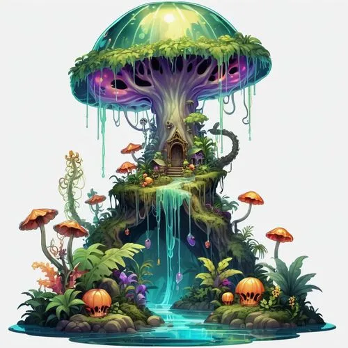 mushroom landscape,mushroom island,tree mushroom,forest mushroom,mushroom type,mushroom,Illustration,Abstract Fantasy,Abstract Fantasy 11